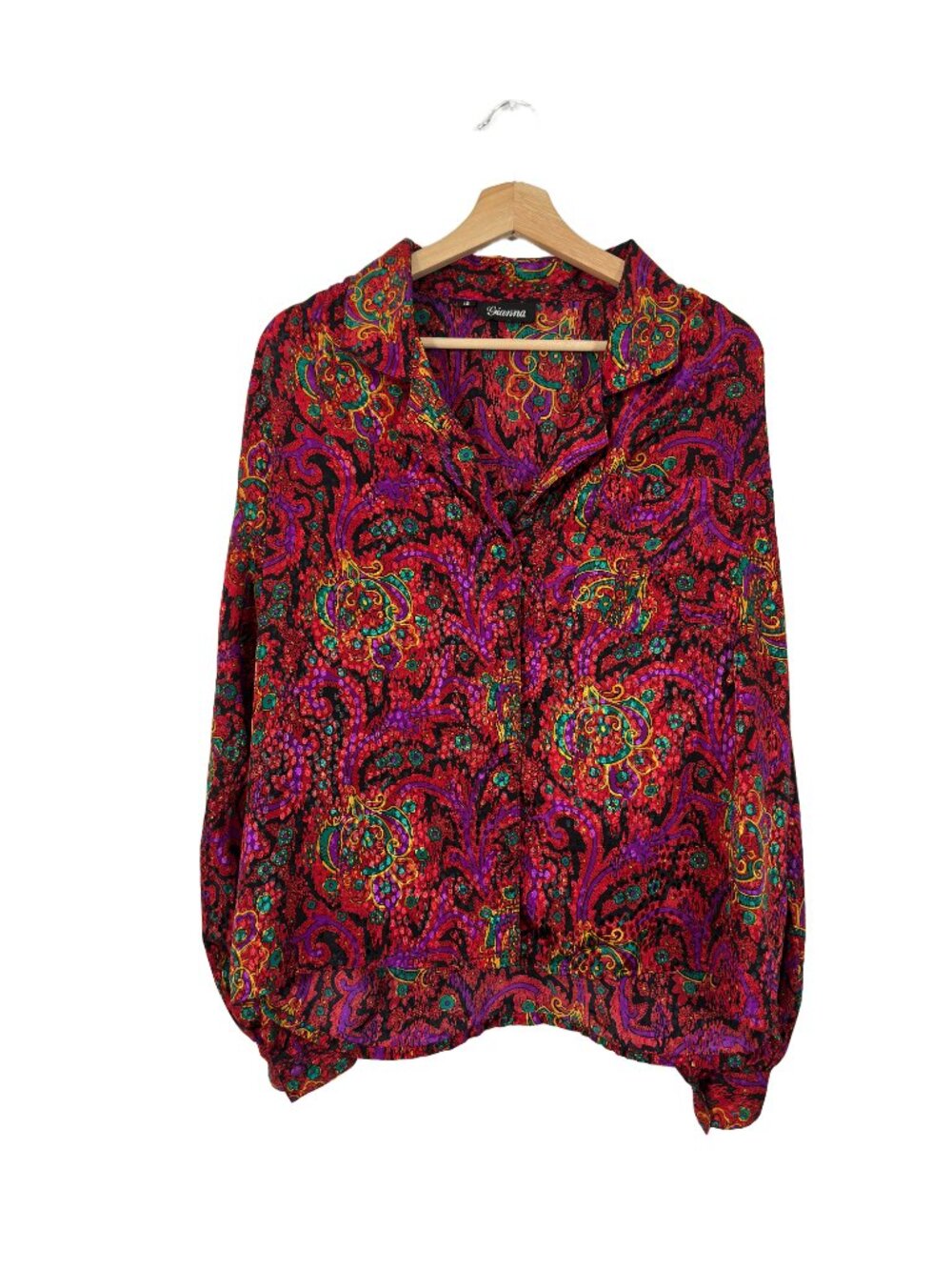 VTG 80s Gianna Retro Satin Paisley Top Size 12 Boho Eclectic Maximalist Teacher